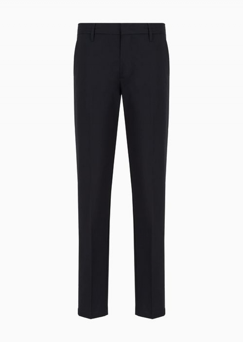 Navy Blue Emporio Armani Comfort-gabardine Chinos | EA-SN58403