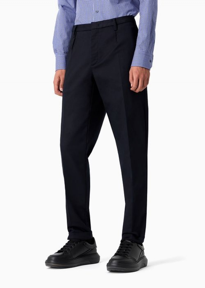 Navy Blue Emporio Armani Compact Cotton Chinos | EA-SN58380