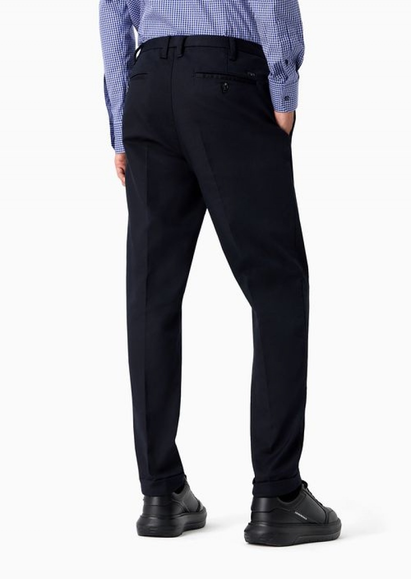 Navy Blue Emporio Armani Compact Cotton Chinos | EA-SN58380