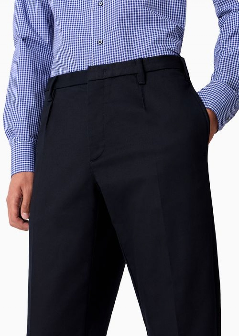 Navy Blue Emporio Armani Compact Cotton Chinos | EA-SN58380