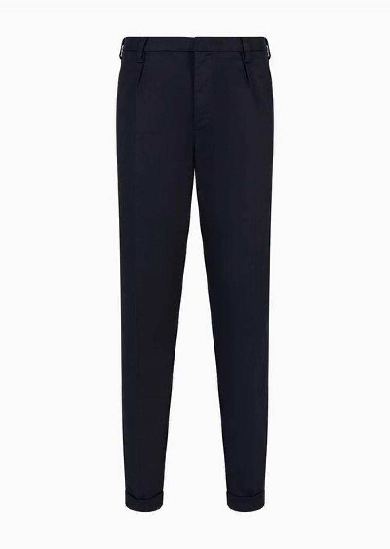 Navy Blue Emporio Armani Compact Cotton Chinos | EA-SN58380