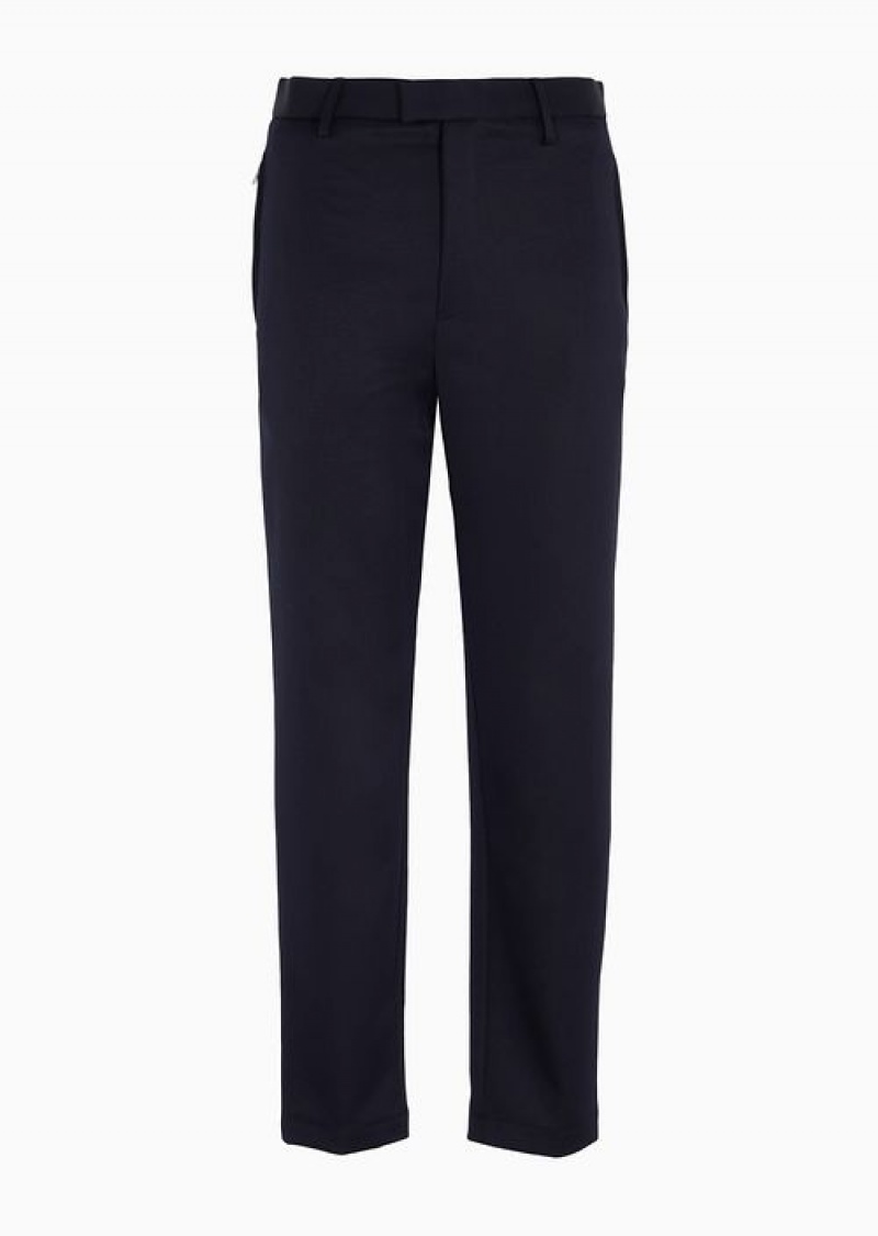 Navy Blue Emporio Armani Compact Wool Gabardine Trousers | EA-SN58312