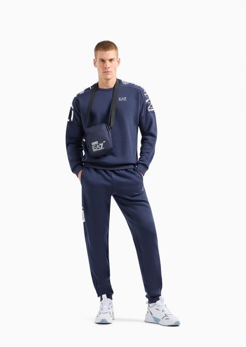 Navy Blue Emporio Armani Cotton-blend Logo Series Joggers | EA7-SN59835