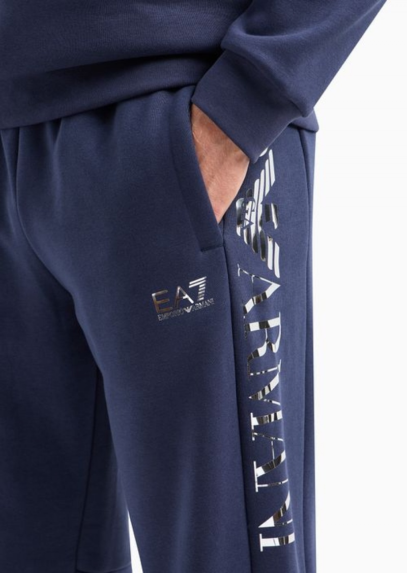 Navy Blue Emporio Armani Cotton-blend Logo Series Joggers | EA7-SN59835