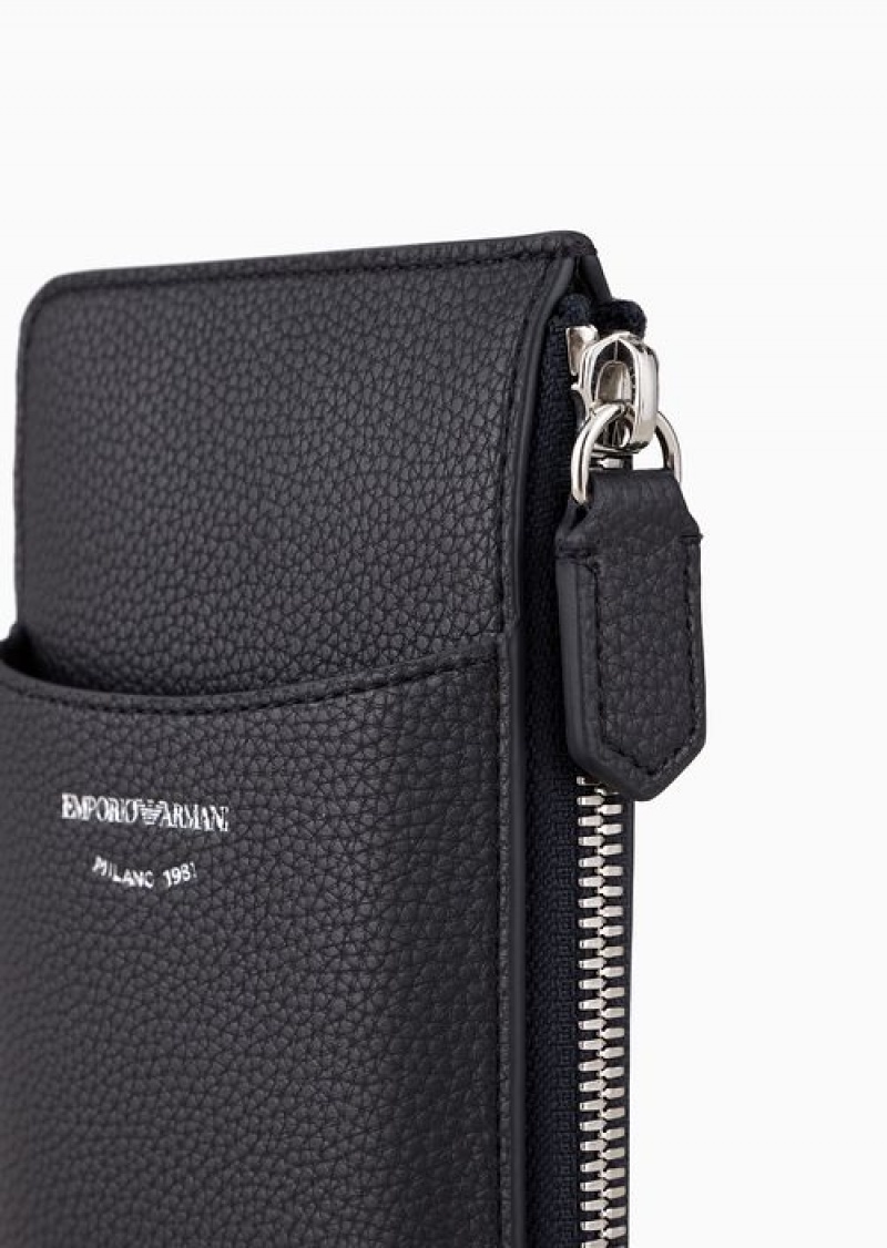 Navy Blue Emporio Armani Deer-print Myea Phone Case With Zip And Pockets | EA-SN57646