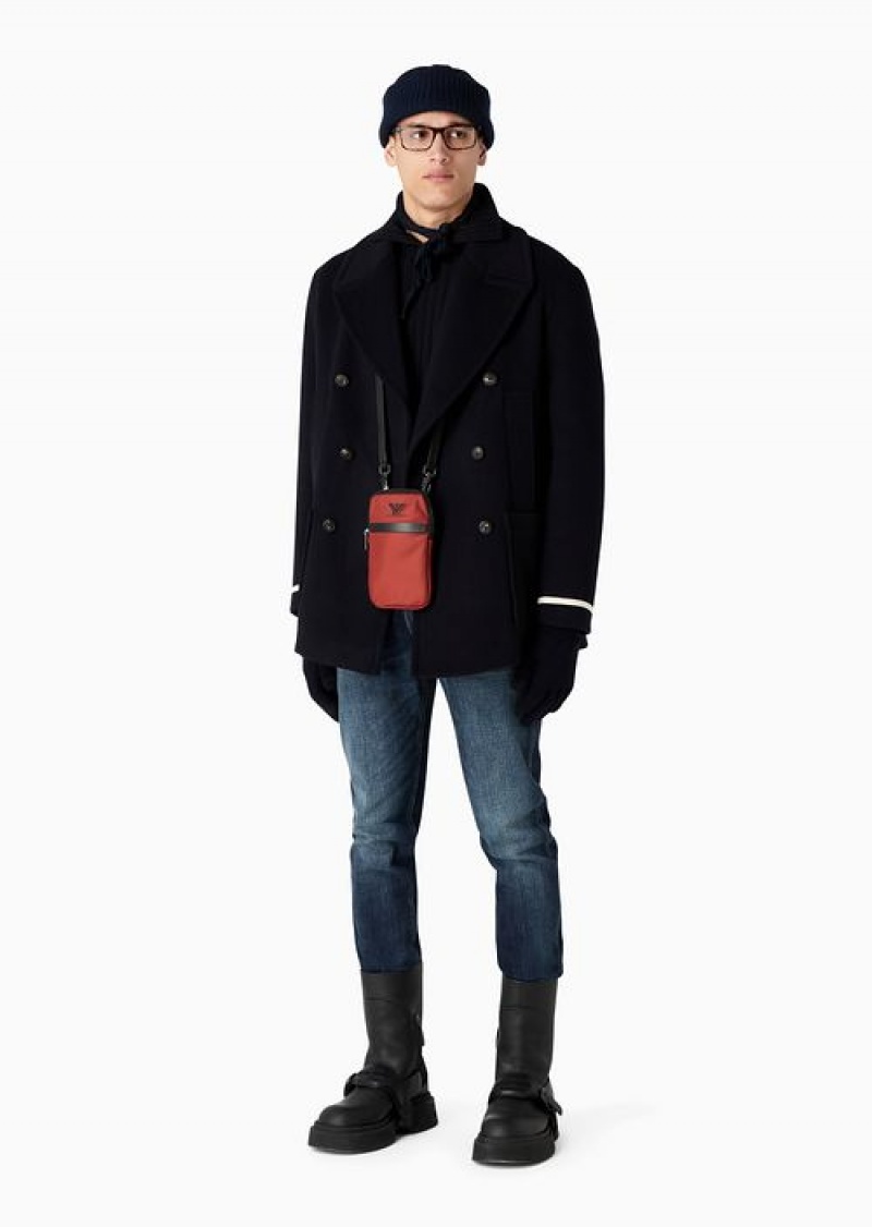 Navy Blue Emporio Armani Double-breasted Padded Pea Coat In A Soft Virgin Wool | EA-SN58218