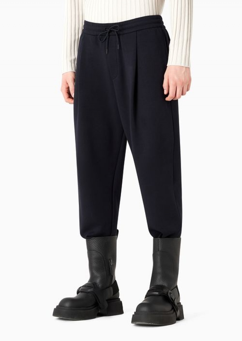 Navy Blue Emporio Armani Double-jersey Joggers With Drawstring And Pleats | EA-SN58283