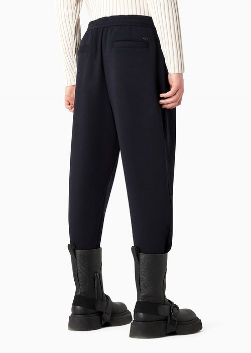 Navy Blue Emporio Armani Double-jersey Joggers With Drawstring And Pleats | EA-SN58283