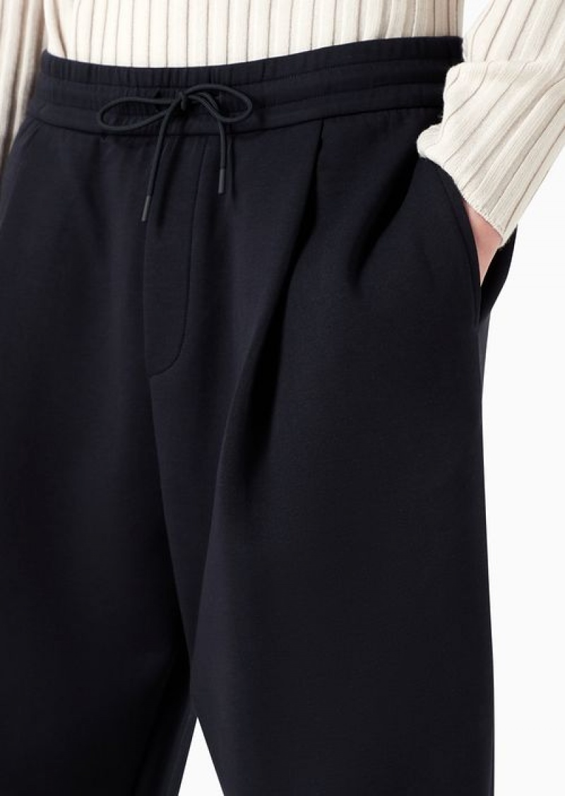 Navy Blue Emporio Armani Double-jersey Joggers With Drawstring And Pleats | EA-SN58283