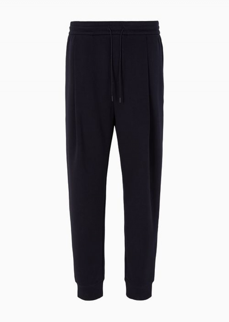 Navy Blue Emporio Armani Double-jersey Joggers With Drawstring And Pleats | EA-SN58283