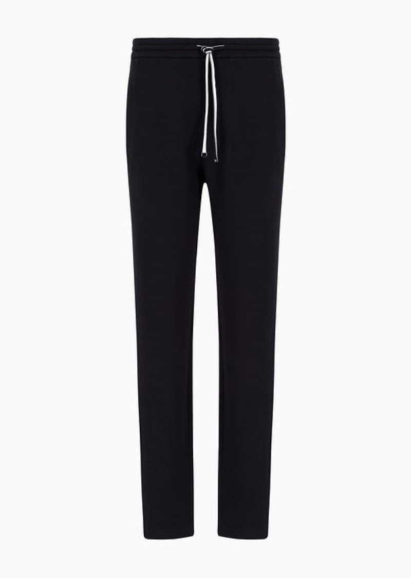 Navy Blue Emporio Armani Double-jersey Joggers With Eagle Logo Patch | EA-SN58367