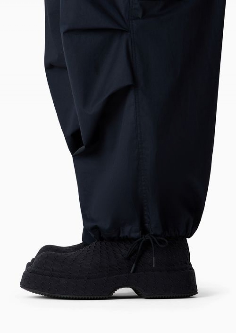 Navy Blue Emporio Armani Drawstring Cargo Trousers With Padded Quilted Interior | EA-SN58281