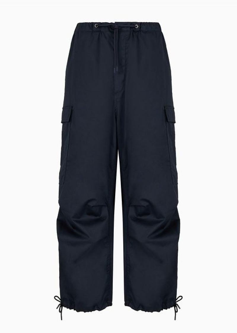 Navy Blue Emporio Armani Drawstring Cargo Trousers With Padded Quilted Interior | EA-SN58281