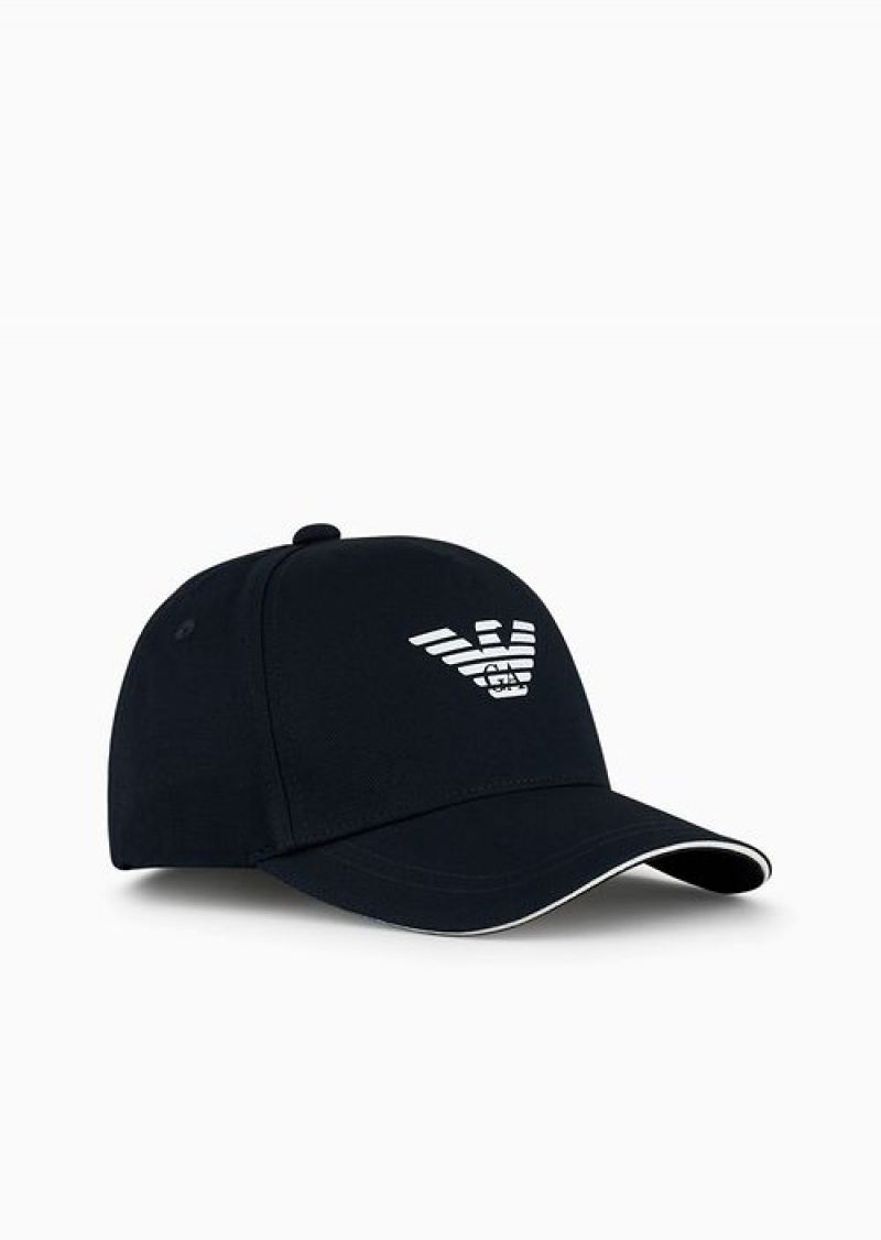 Navy Blue Emporio Armani Eagle-print Baseball Cap | EA-SN59183