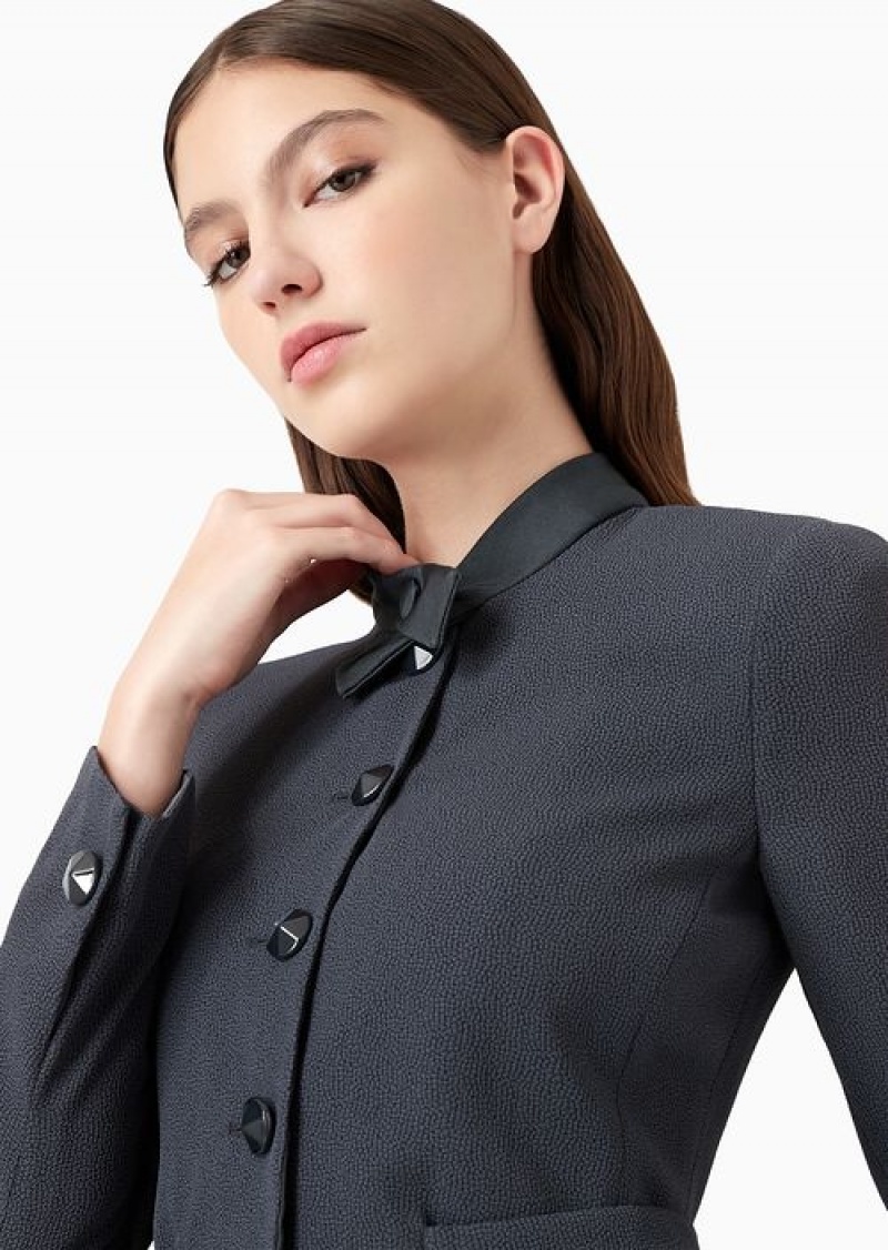 Navy Blue Emporio Armani Faux-galuchat Fabric Jacket With Martingale | EA-SN56466