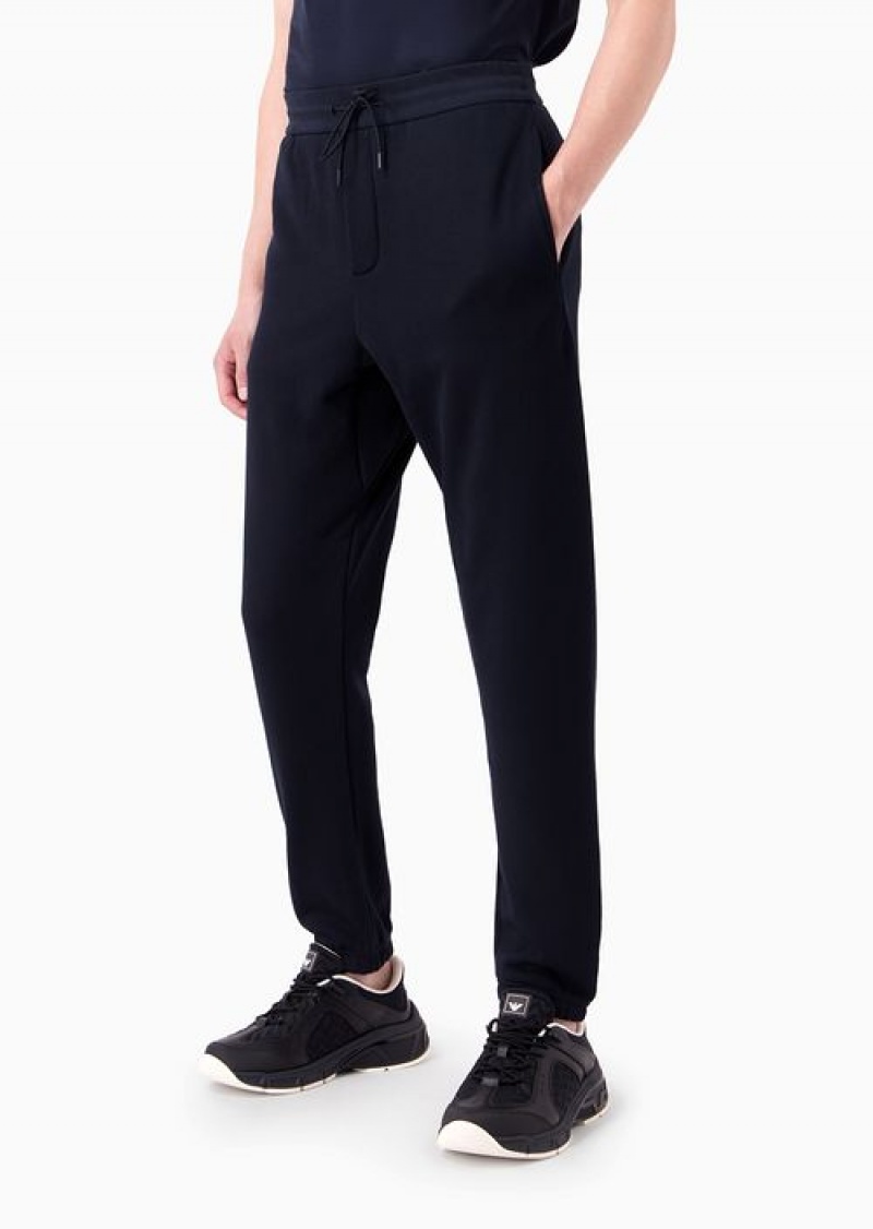 Navy Blue Emporio Armani Heavyweight Jersey Drawstring Joggers | EA-SN58307