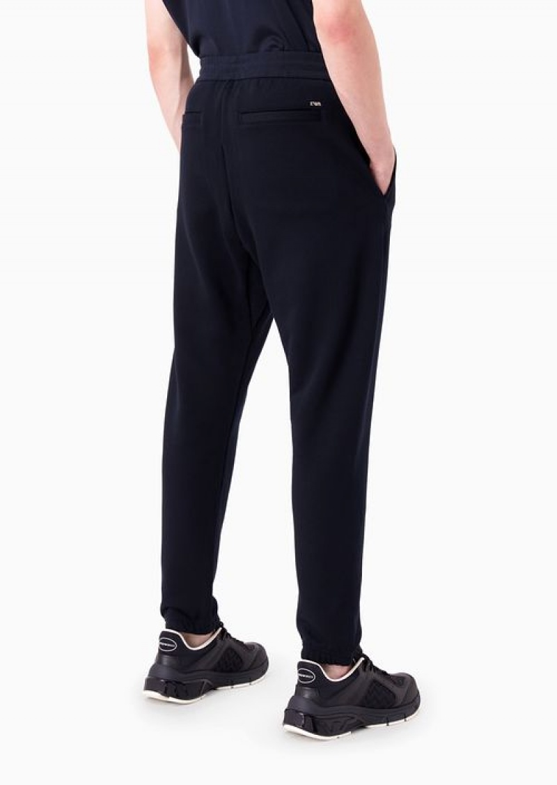 Navy Blue Emporio Armani Heavyweight Jersey Drawstring Joggers | EA-SN58307