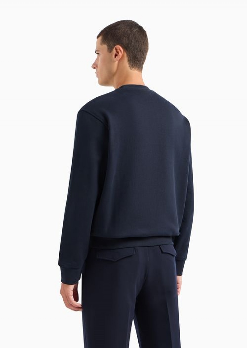 Navy Blue Emporio Armani Heavyweight Jersey Sweatshirt With Domed Logo | EA-SN58499