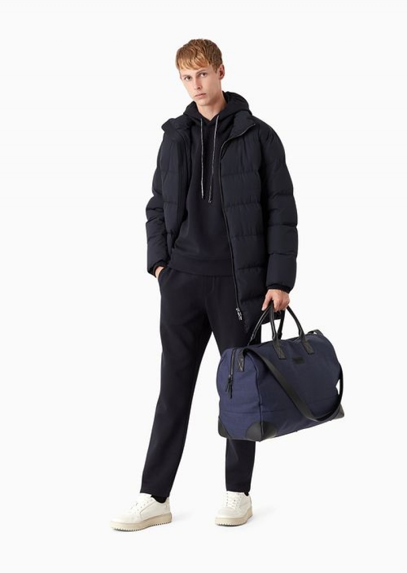 Navy Blue Emporio Armani Hooded Sweatshirt With Micro Logo Patch | EA-SN58530