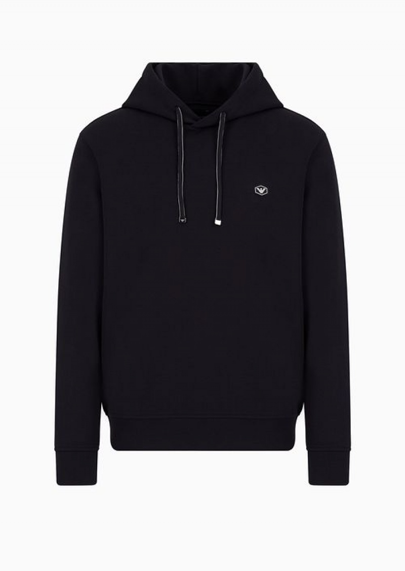 Navy Blue Emporio Armani Hooded Sweatshirt With Micro Logo Patch | EA-SN58530