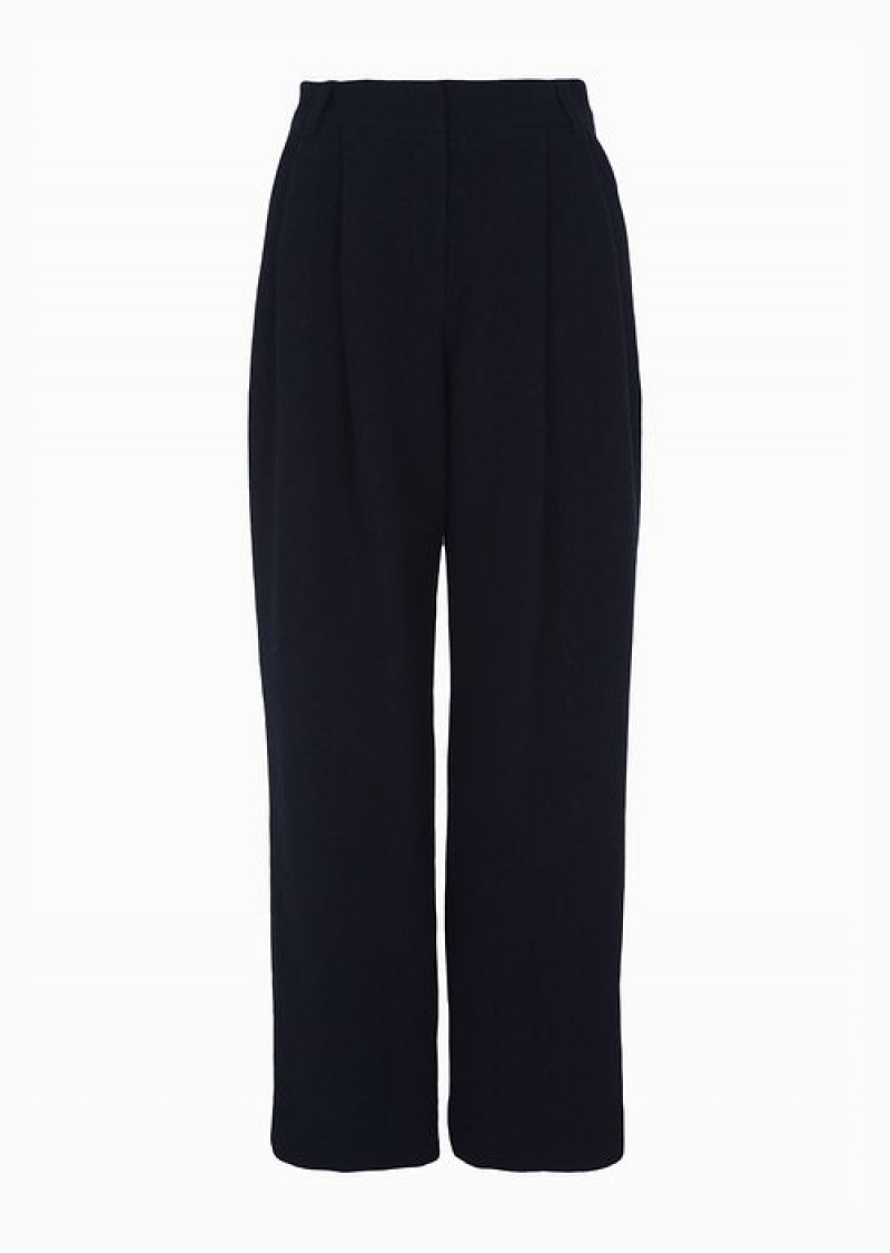 Navy Blue Emporio Armani Icon Trousers With Darts In A 3d-effect Chevron Virgin-wool Blend | EA-SN56792