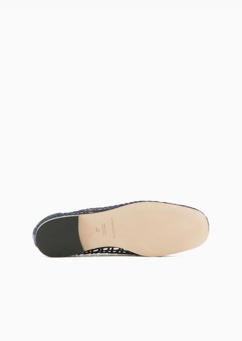 Navy Blue Emporio Armani Icon Woven Rayon Slippers | EA-SN57119