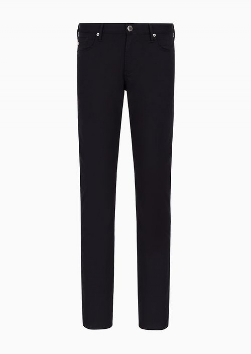 Navy Blue Emporio Armani J06 Comfort Stretch-gabardine, Slim-fit Trousers | EA-SN58008