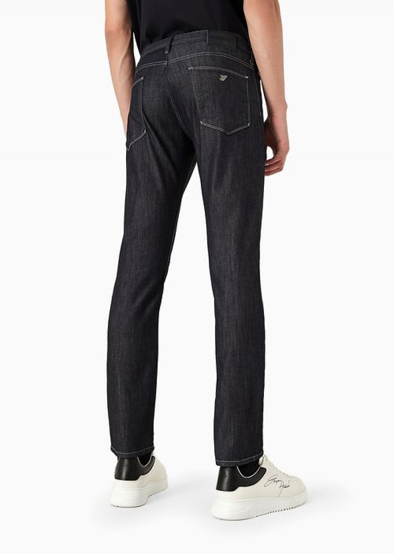 Navy Blue Emporio Armani J06 Worn-effect Wash, Slim-fit, 8 Oz Denim Jeans | EA-SN58016