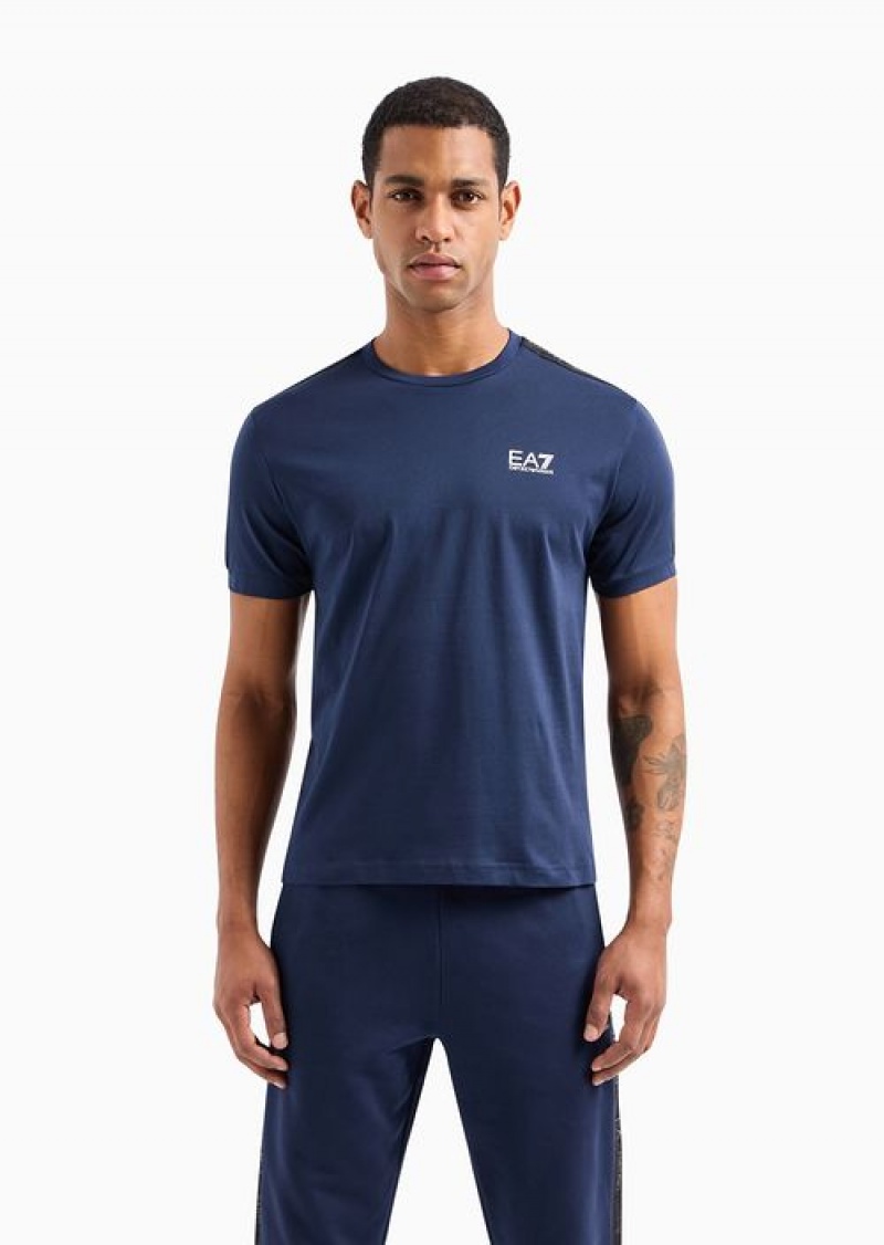 Navy Blue Emporio Armani Logo Series Cotton Crew-neck T-shirt | EA7-SN59957