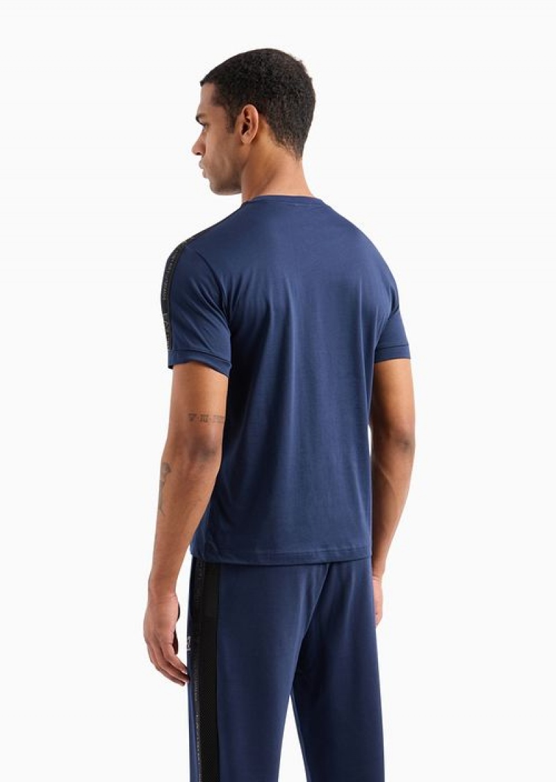 Navy Blue Emporio Armani Logo Series Cotton Crew-neck T-shirt | EA7-SN59957