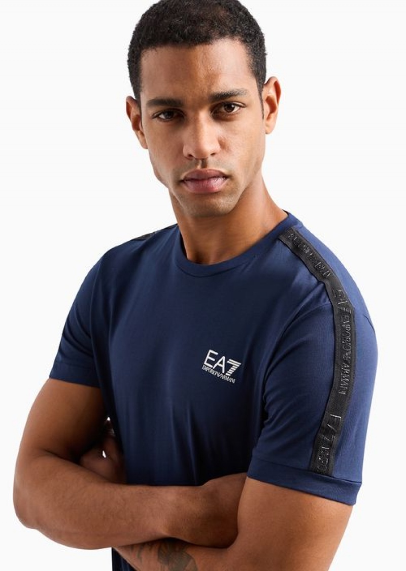 Navy Blue Emporio Armani Logo Series Cotton Crew-neck T-shirt | EA7-SN59957