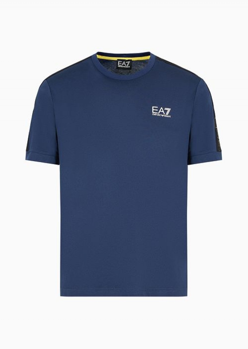 Navy Blue Emporio Armani Logo Series Cotton Crew-neck T-shirt | EA7-SN59957