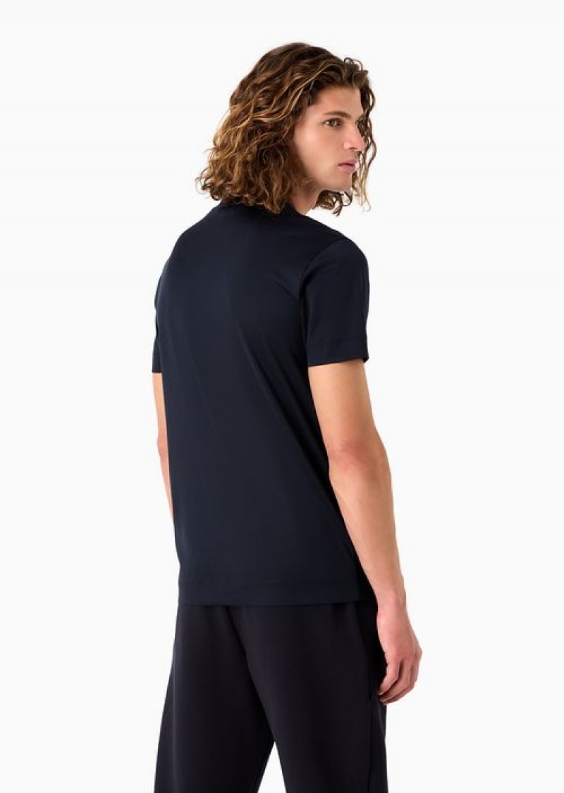 Navy Blue Emporio Armani Lyocell-blend Jersey T-shirt With Armani Sustainability Values Ea Logo Raised Embroidery | EA-SN58724