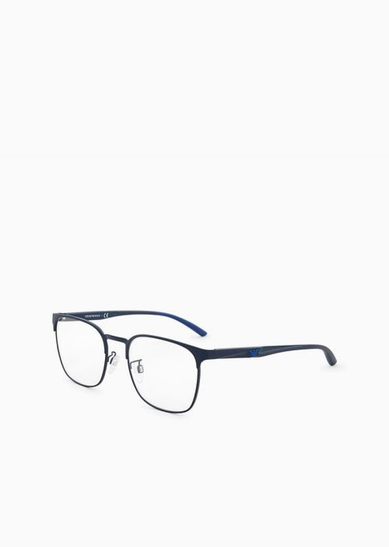 Navy Blue Emporio Armani Men’s Square Glasses | EA-SN59399