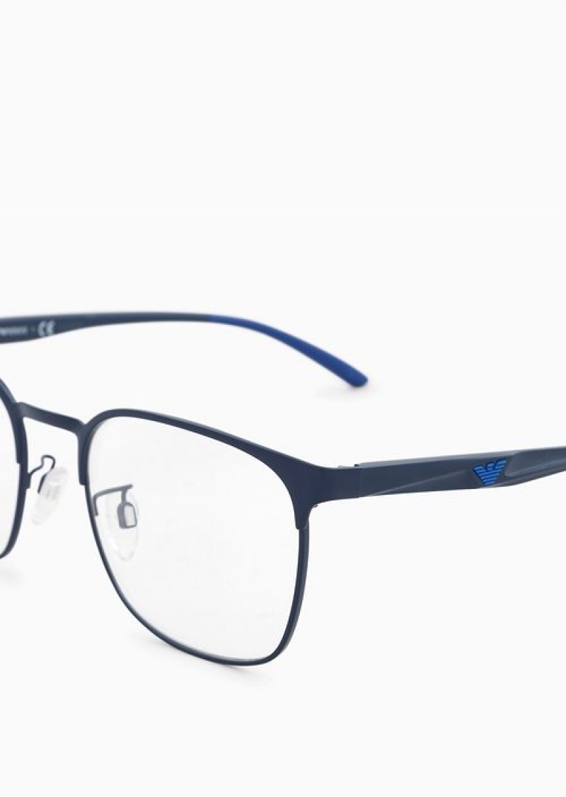 Navy Blue Emporio Armani Men’s Square Glasses | EA-SN59399