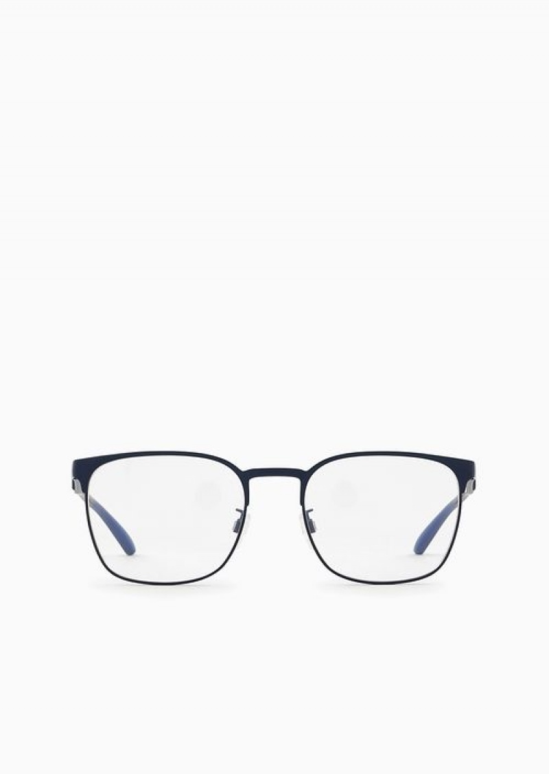 Navy Blue Emporio Armani Men’s Square Glasses | EA-SN59399