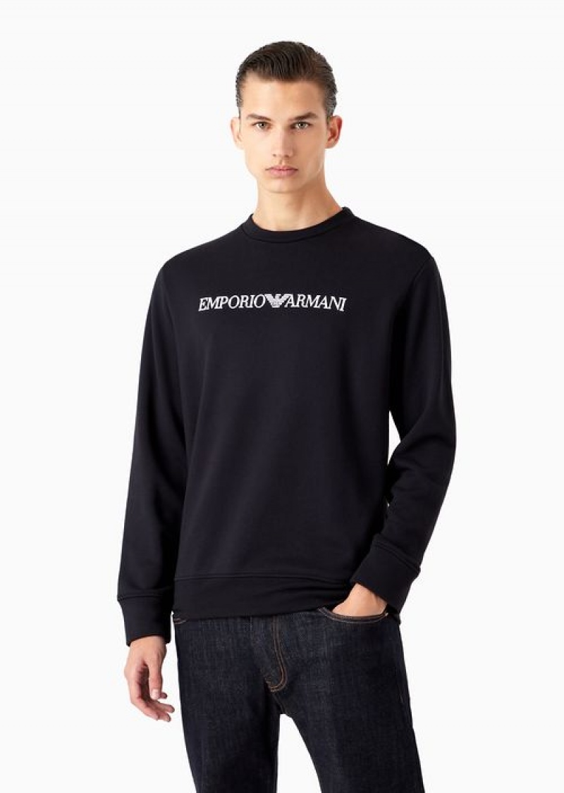 Navy Blue Emporio Armani Modal-blend Sweatshirt With Logo Print | EA-SN58532