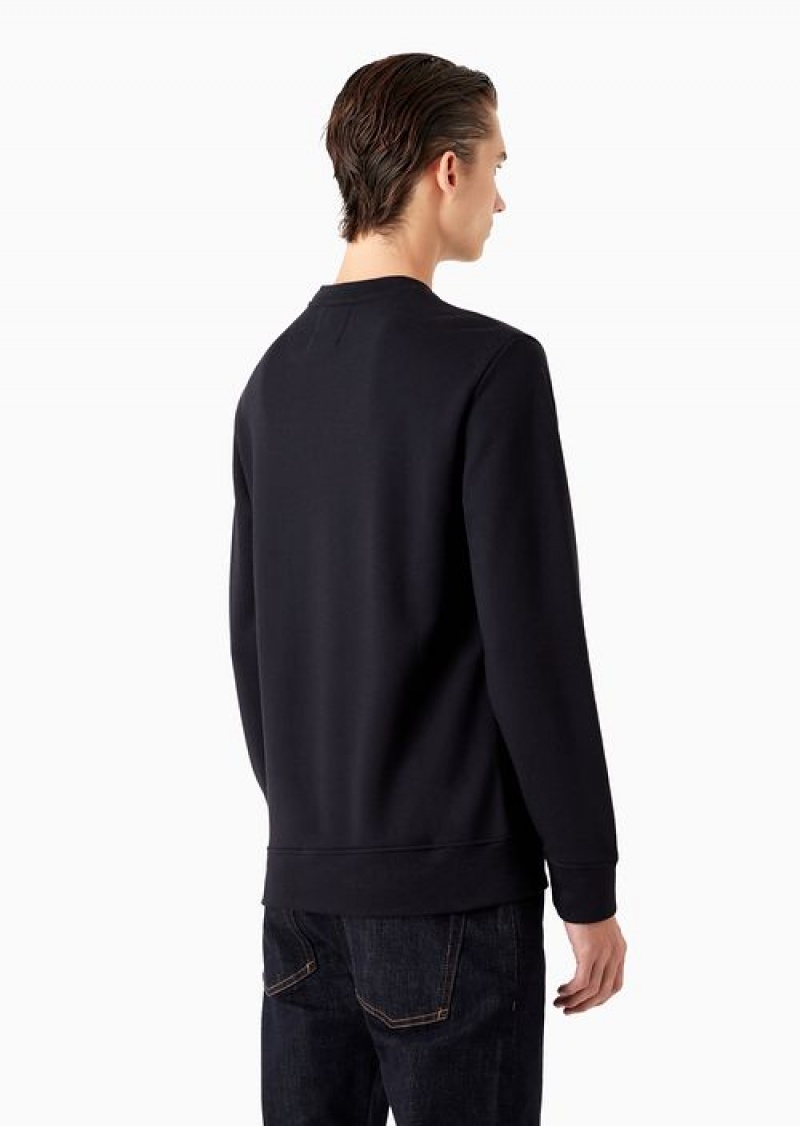 Navy Blue Emporio Armani Modal-blend Sweatshirt With Logo Print | EA-SN58532