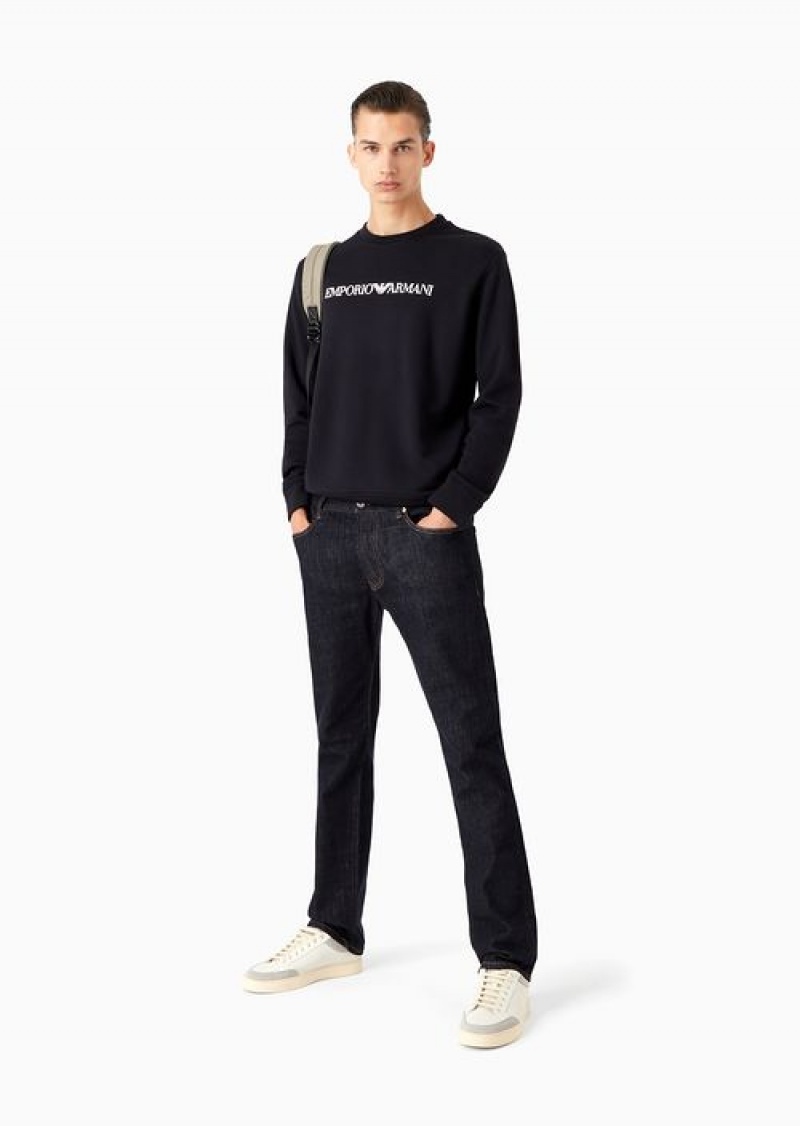 Navy Blue Emporio Armani Modal-blend Sweatshirt With Logo Print | EA-SN58532