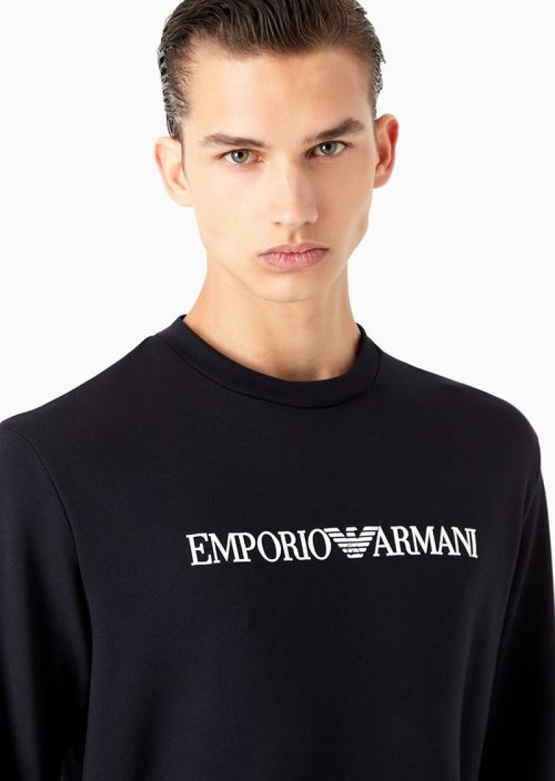 Navy Blue Emporio Armani Modal-blend Sweatshirt With Logo Print | EA-SN58532