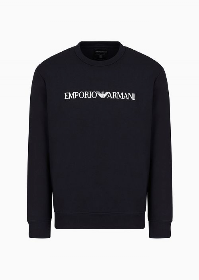 Navy Blue Emporio Armani Modal-blend Sweatshirt With Logo Print | EA-SN58532