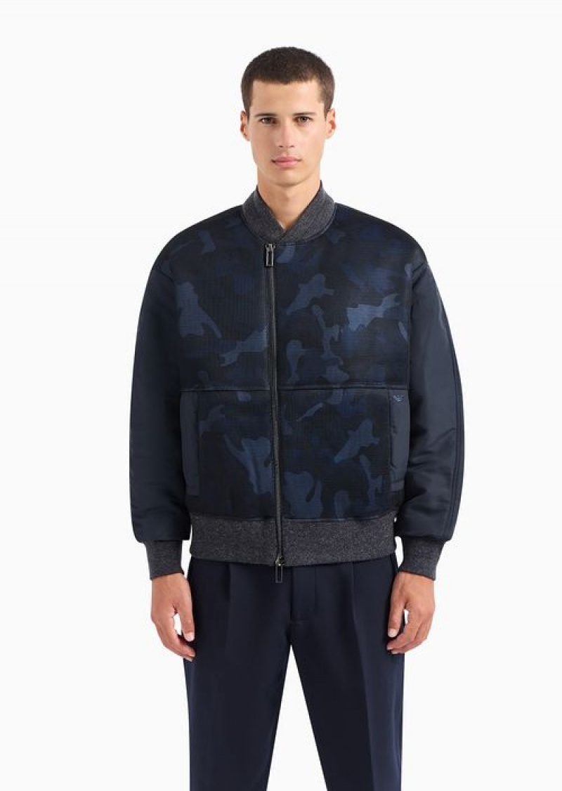 Navy Blue Emporio Armani Nylon And Camouflage Mesh Blouson | EA-SN58203