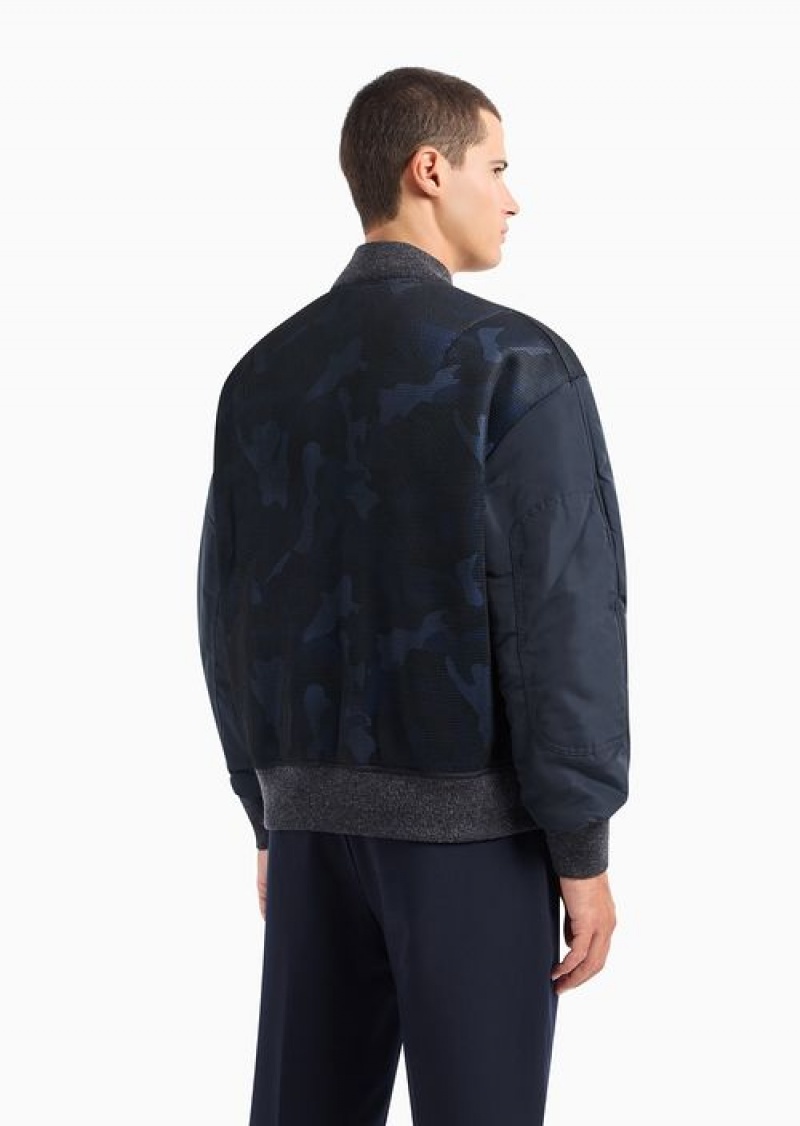 Navy Blue Emporio Armani Nylon And Camouflage Mesh Blouson | EA-SN58203