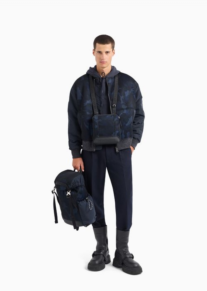 Navy Blue Emporio Armani Nylon And Camouflage Mesh Blouson | EA-SN58203