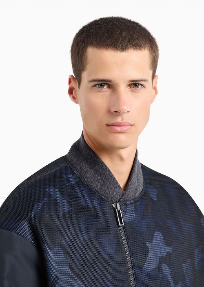 Navy Blue Emporio Armani Nylon And Camouflage Mesh Blouson | EA-SN58203