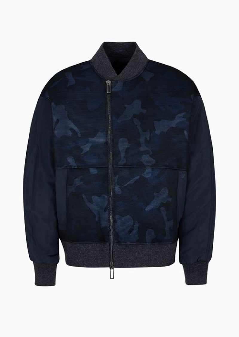 Navy Blue Emporio Armani Nylon And Camouflage Mesh Blouson | EA-SN58203