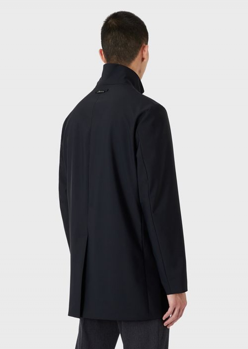 Navy Blue Emporio Armani Nylon Trench Coat With Removable Gilet | EA-SN58252