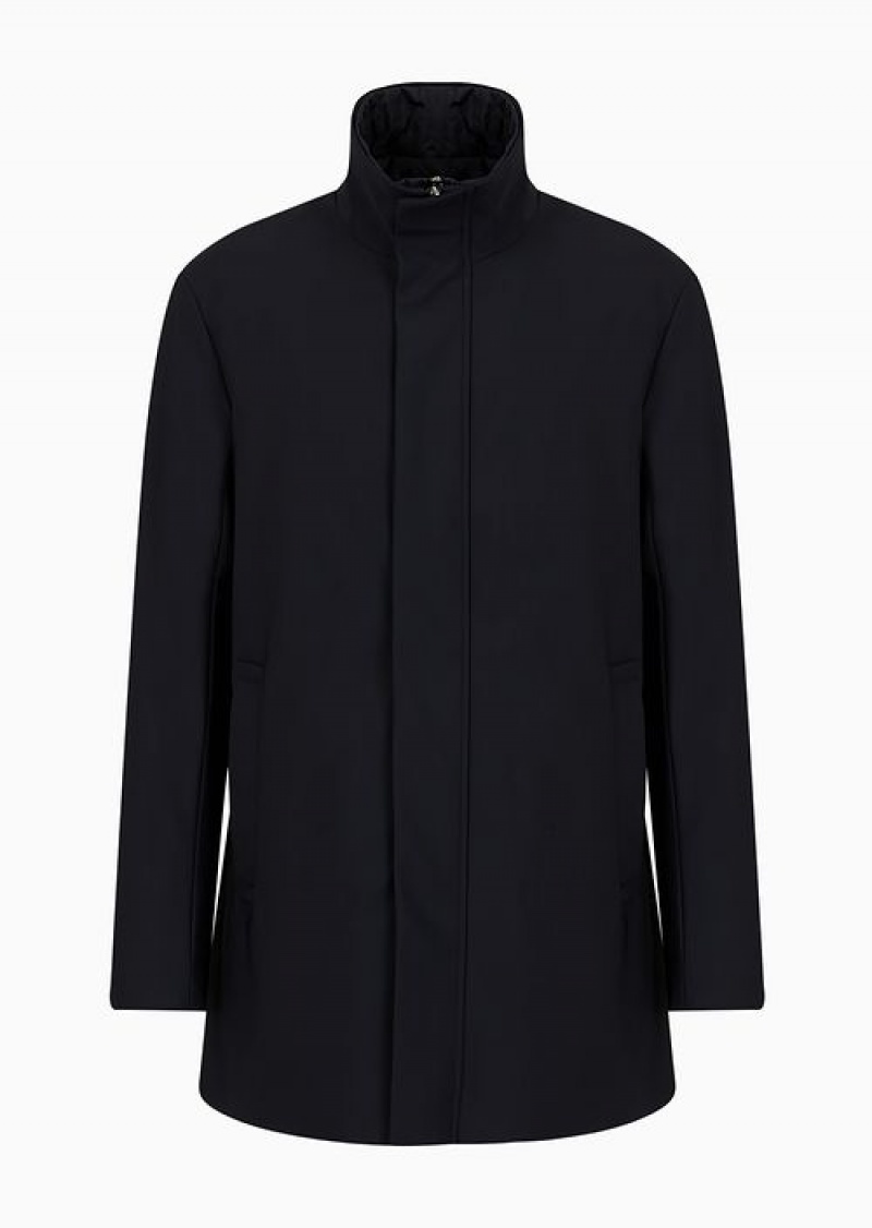 Navy Blue Emporio Armani Nylon Trench Coat With Removable Gilet | EA-SN58252