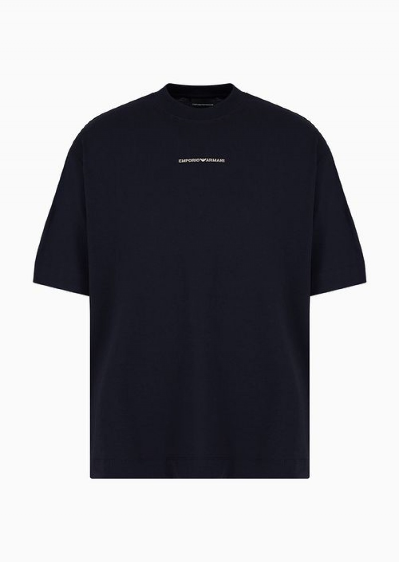 Navy Blue Emporio Armani Oversized-fit T-shirt In Heavyweight Jersey With Logo And Cross-over Tape | EA-SN58634