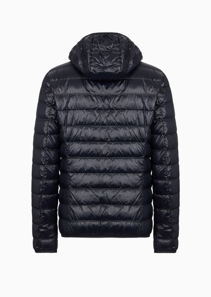 Navy Blue Emporio Armani Packable Hooded Core Identity Puffer Jacket | EA7-SN59812